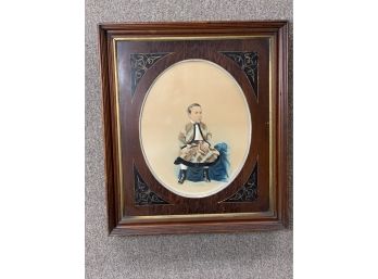 Victorian Child Pastel Painting With A Fancy Victorian Frame