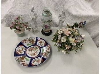 Assorted Oriental Items Including Canton Charger And Jade Trees