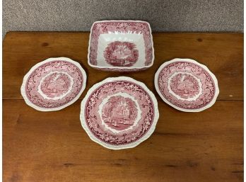 4 Pieces Of Mason’s “Vista England” Three Plates And A Bowl