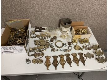 Box Full Of Antique And Vintage Hardware Including Brass