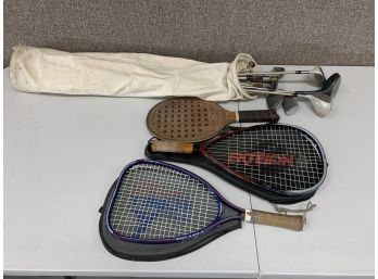 Sporting Lot Including Rackets And Golf Clubs
