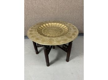 Brass Carved Tray Top Table With Ornate Base