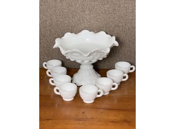 Westmoreland Milk Glass Punch Bowl And Glasses