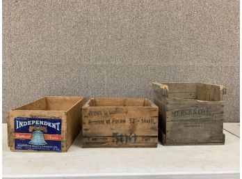 Three Wooden Advertising Crates