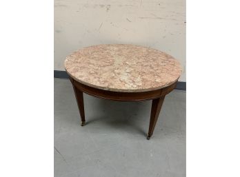 Pink Marble Top Round Coffee Table With Inlay Work