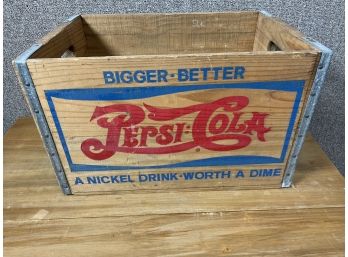 Pepsi Cola Wooden Crate With Blue And Red Paint.
