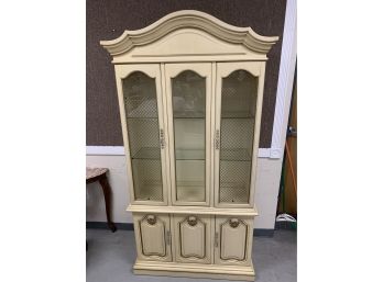 White Two Piece Curio Cabinet With Shell Detail