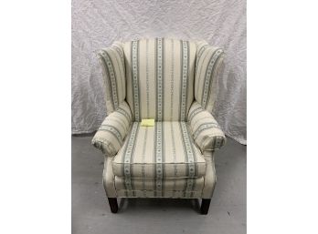 White And Blue Wing Striped Wing Chair