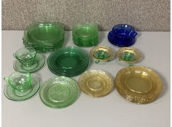 Colored Depression Glass Mostly Green