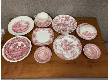 10 Pieces Of Red Transferware