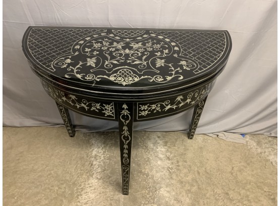 Black Flip Top Game Table With Great Silver Hand Painted Accents