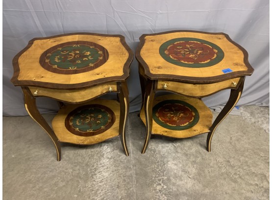 Pair Of 1 Drawer Inlaid Stands