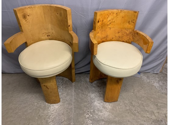 2 Burled Barrel Back Side Chairs.