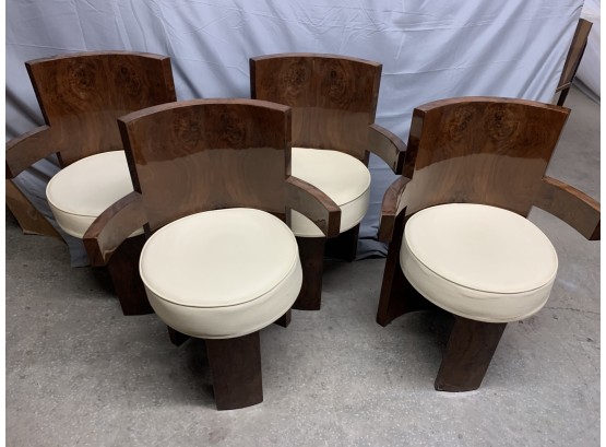 Set Of 4 Burled Barrel Chairs