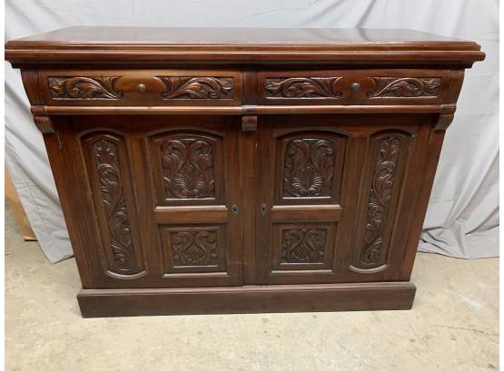 Carved Mahogany Server With 2 Drawers And Cabinet Base