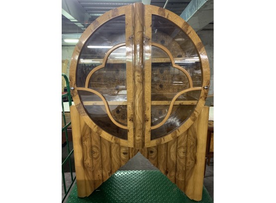 Burled Art Deco Two Door Round China Closet With A Great Look