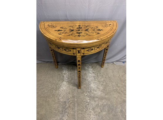 Burled Flip Top Game Table With Black Hand Paint Decorations