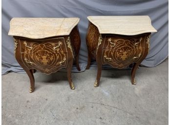 Pair Of Marble Top Inlaid Bombay Commodes