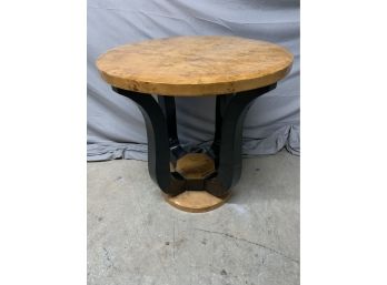 Burled Round Center Table With Black Accents