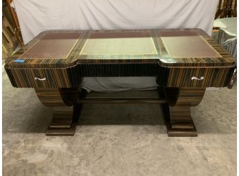 Large Zebra Wood U Shaped Base 3 Drawer Flat Top Art Deco Desk