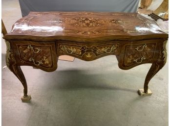 Large Bombay Style Flat Top Writing Desk With Gold Ormolu