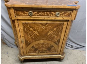 Inlaid Burled Hall Cabinet With 1 Door And 1 Drawer