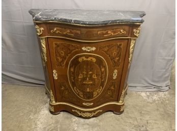 Marble Top Inlaid Console Cabinet With A Drawer And A Door