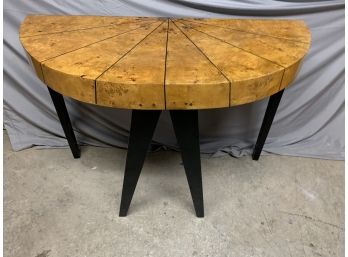 Burled Half Round Table With Black Inlay And Black Feet