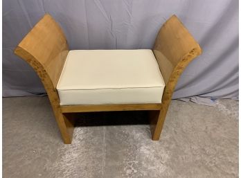 Burled Vanity Stool/ Bench With Cream Leather Cushion
