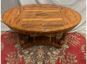 Oval Inlaid Coffee Table With Great Carved Column Ends