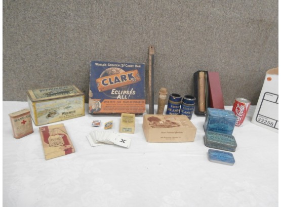 Advertising Lot Including Tin Winner Cut Plug Smoke And Chew Tobacco, Atwater-Kent Gasoline Measure And More