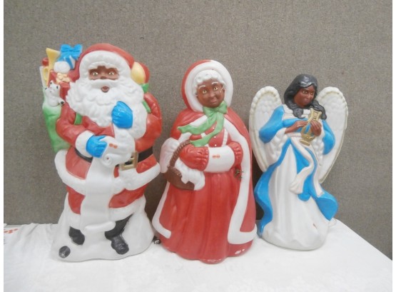 3 Blow Mold Christmas Figures Including Mrs. Claus