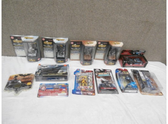 Super Hero Lot Including Comic Books, Champions Pewter Figures, Action Figures And Vehicles
