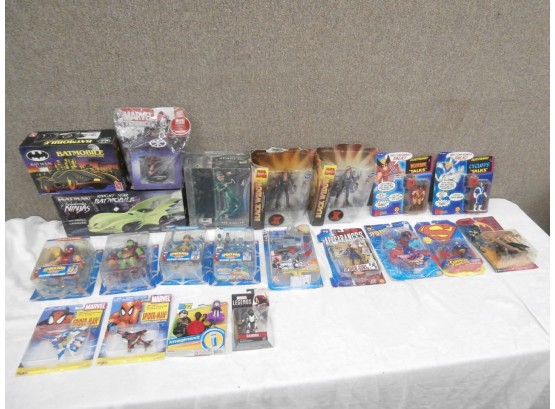 Super Hero Lot Of Action Figures, Vehicles Including Batman And Spiderman