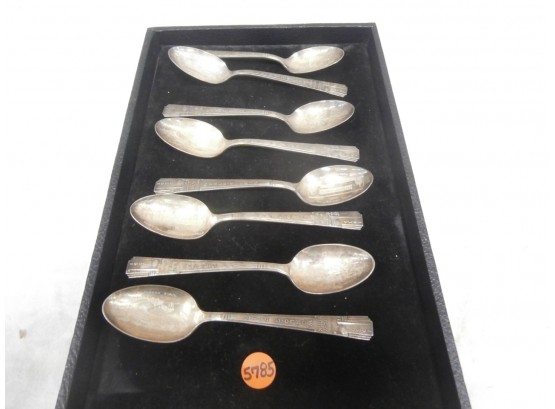 8 Silverplated 1939 New York Worlds Fair Spoons By Rogers Mfg. Co.