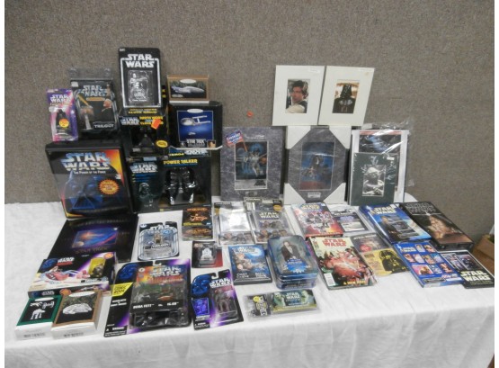 A Mix Of Star Wars And Star Trek Collectibles Including Hallmark Ornaments, Darth Vader Collectibles, Etc.