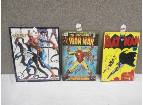 Marvel Spiderman Wall Art Low Relief And 2 Replica Wooden Wall Plaques Of Comic Covers