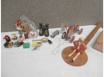 Hopalong Cassidy Cap Gun, Binoculars, Wooden Toys, Miniatures, Etc.