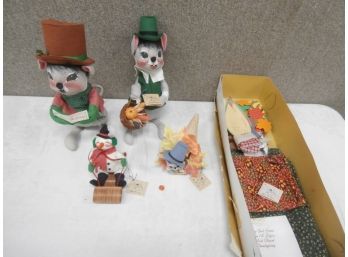 Annalee Doll Lot Including Christmas Caroler Mice, Snowman On Sled And Mouse In Cornucopia, Etc.