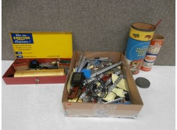 Building/Construction Lot Including Parts For Erector Sets, Meccano Toy Transformer And Tinker Toys