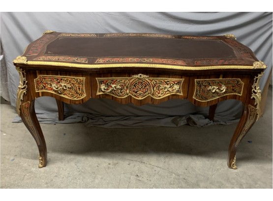 Bombay Style Flat Top Desk With Red And Brass Inlay And Heavy Gold Ormolu
