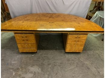Large Double Bank Burled Half Round Executive Desk That Is 3 Pieces