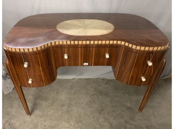Inlaid Flat Top Desk With A Oval Design In The Center