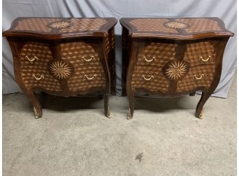 Pair Of Marquetry Inlay Bombay Two Drawer Chests