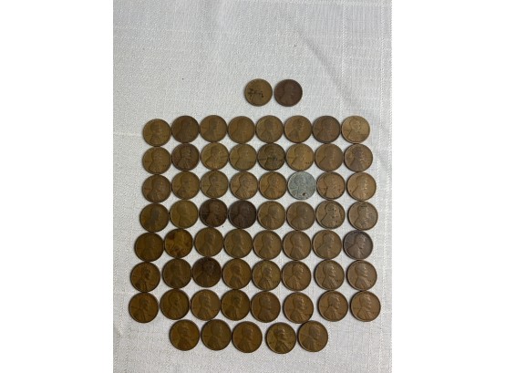 63 Wheat Pennies Assorted Years Mostly 1910s-20s