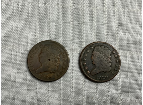 2 Half Cents 1828 And 1829