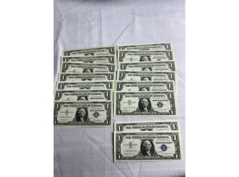 15 $1 Silver Certificates Including A Small Run Of Two Sequential Numbers Series 1957