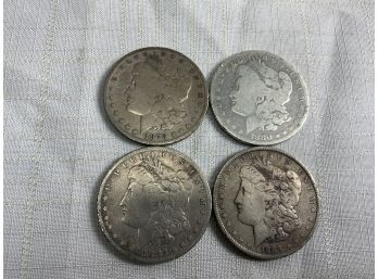 4 Morgan Dollars 1879, 1880, 1882, 1889