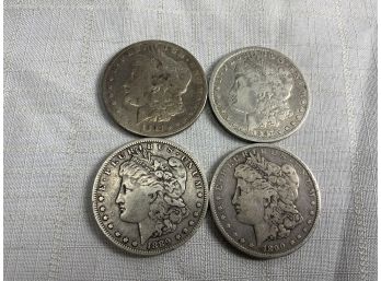 4 Morgan Dollars 1882, 1887, 1889, 1890