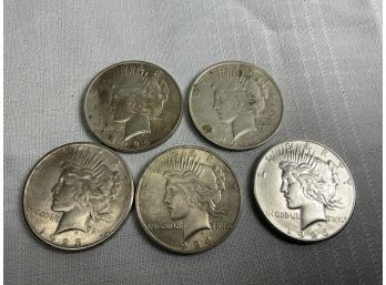 5 Peace Dollars 1922, 1923 (2), 1924, 1926